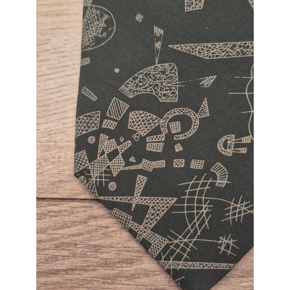 Trussardi Mens Silk Tie Geometric Abstract Print Green Tan Made in Italy VTG - Picture 5 of 9